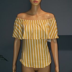 Vibe Sportswear Striped Off The Shoulder Top